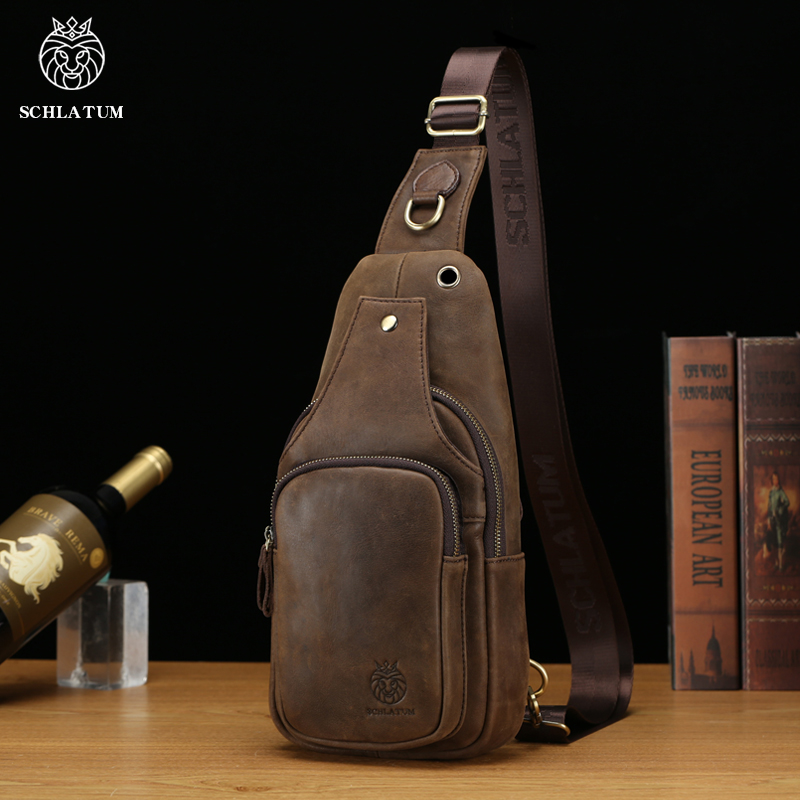 Leather Backpack Vintage - SCHLATUM 100% Hakiki Deri Göğüs Çantası