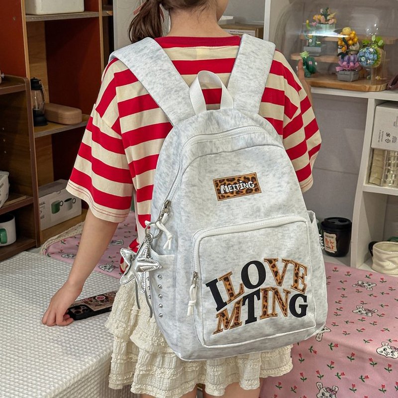 School Backpack Teen - Kadınlar için Y2K Gri Sırt Çantası,